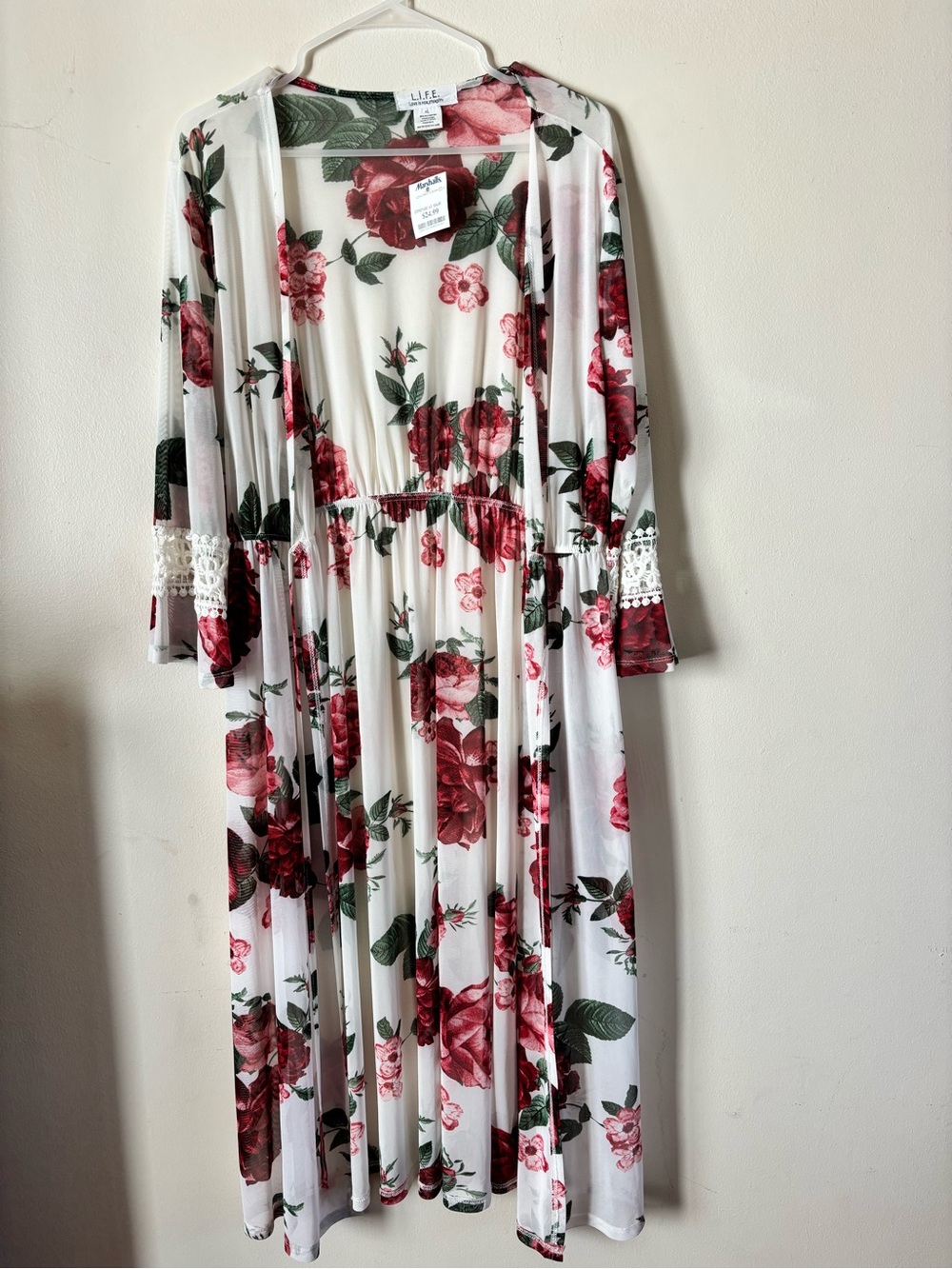 LIFE Floral Maxi Cardigan - White with Rose Print